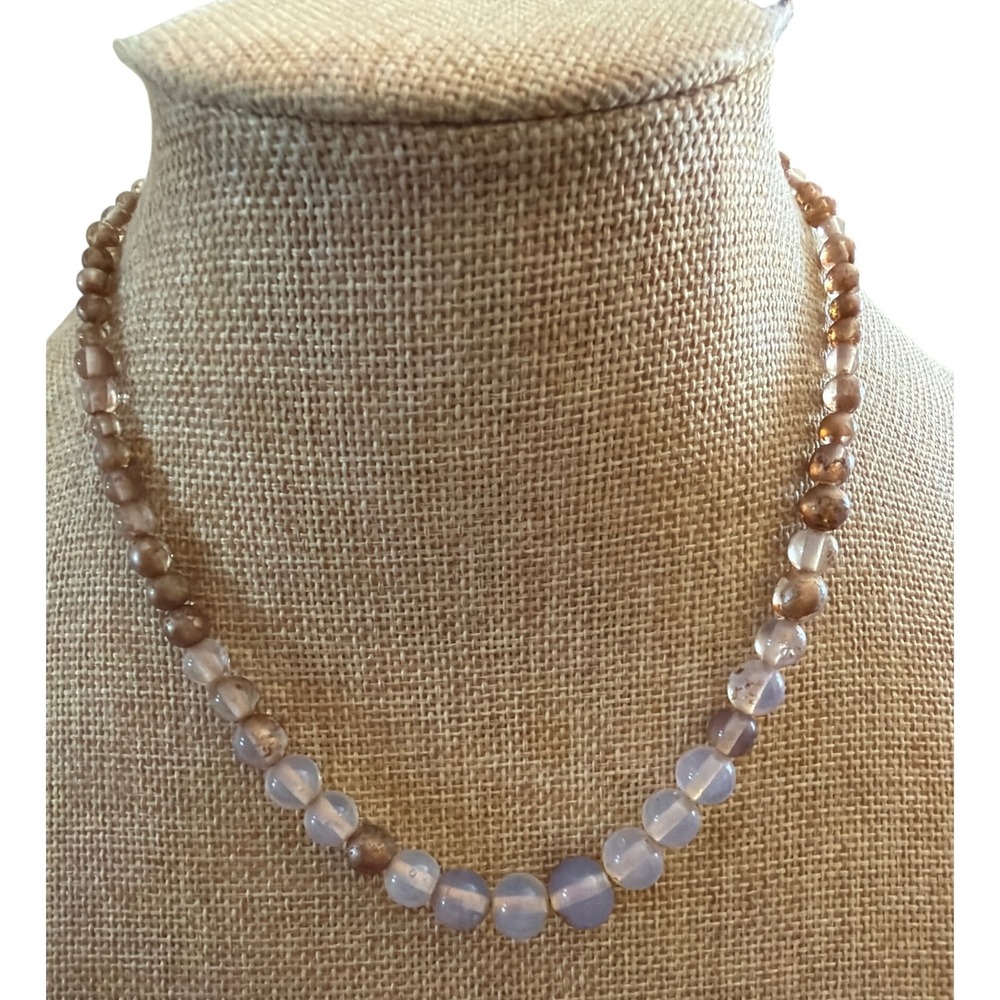 Vintage Style Hand Knotted Opalescent Bronze Beaded Necklace Layering Neutral
